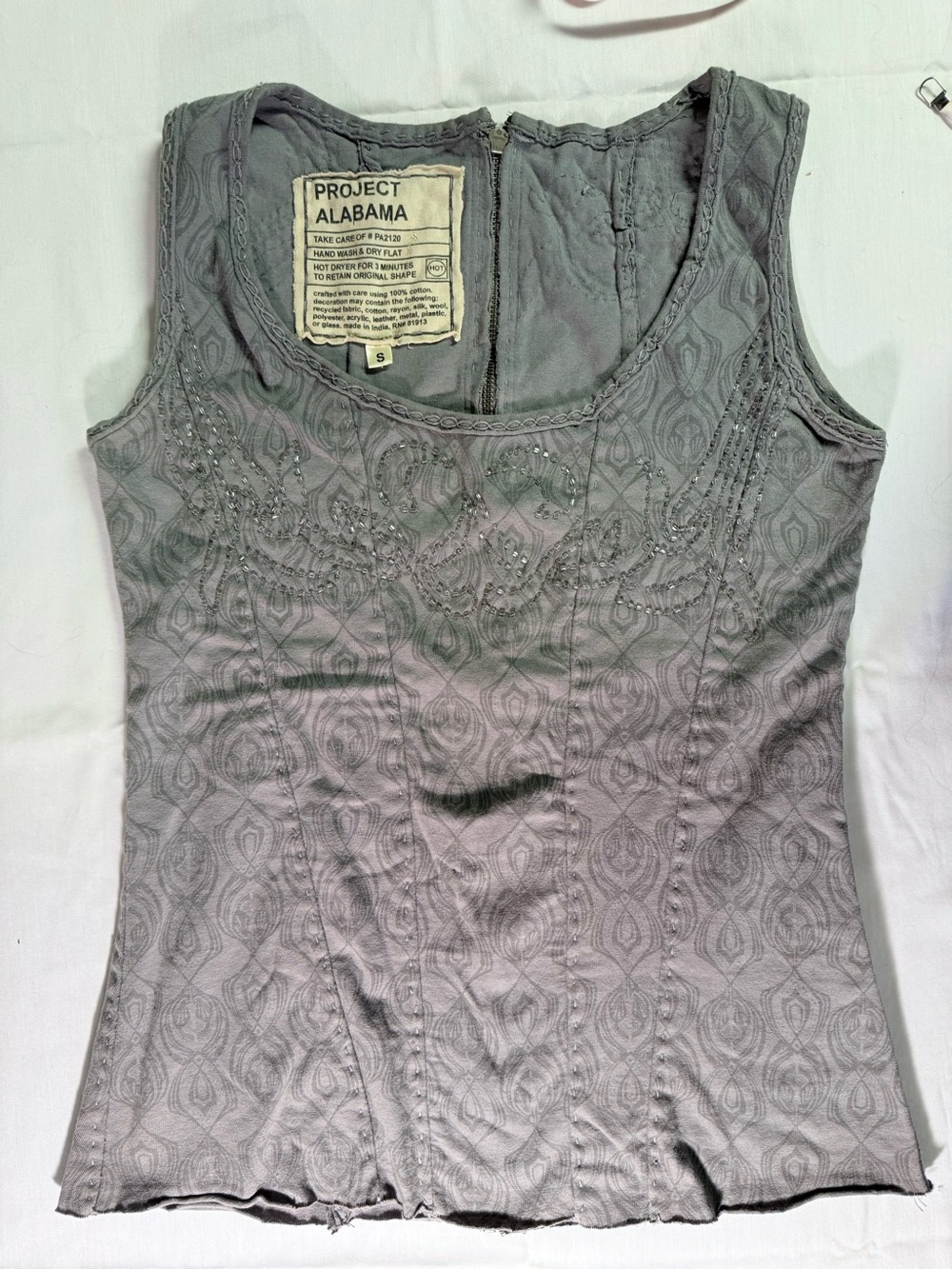 Project Alabama Women's Gray Embellished Scoop Tank Top